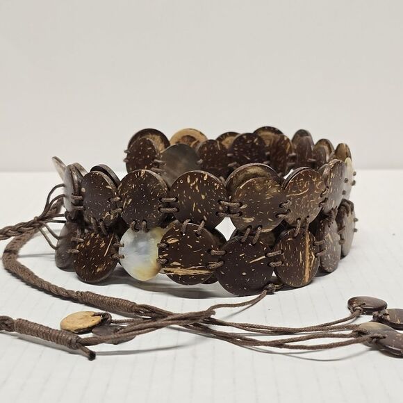 Coconut Shell Waistband Bohemian Boho Hippie Brown Belt - Picture 1 of 8